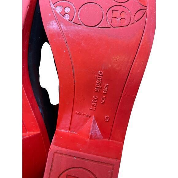 Kate Spade Women 9 Randi Black and Red Bow Heel Rain Boots Shiny Black Rain Boot - Picture 10 of 16